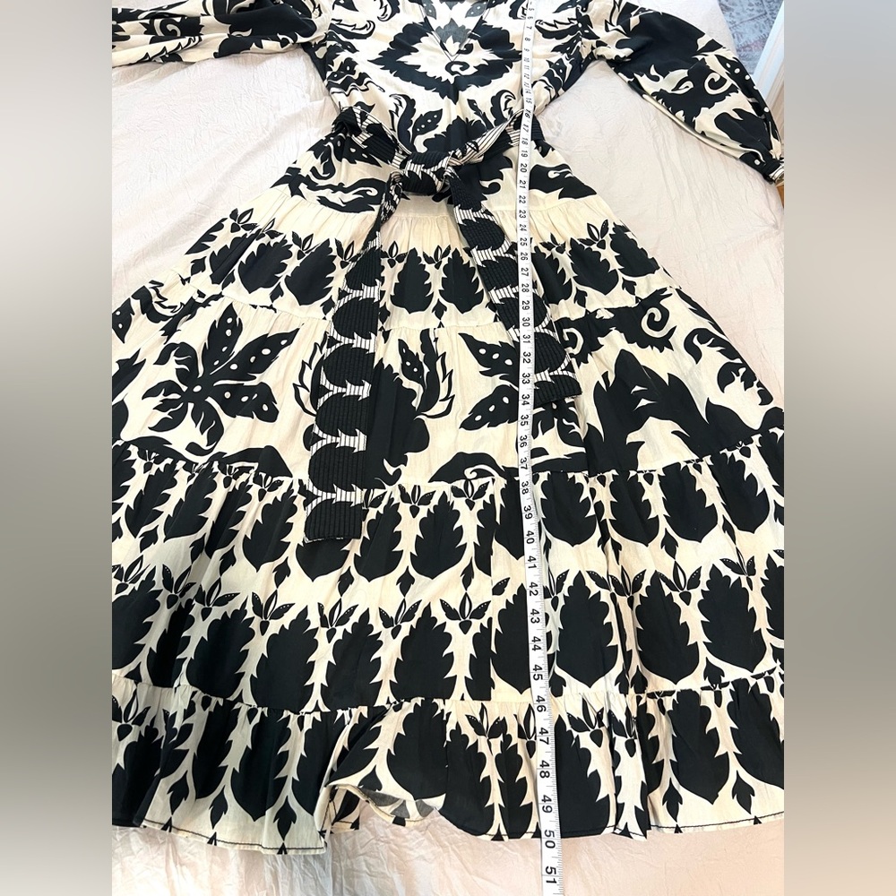 Zara Printed Maxi Dress Long Balloon Sleeves Black Cream Trending SZ XS EUC - Picture 13 of 13